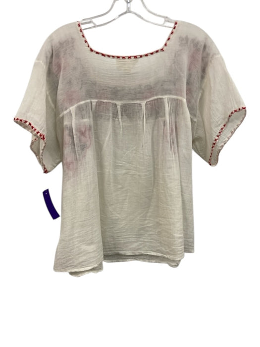 Nili Lotan Size S White & Red Cotton Square Neck Floral Embroidered Top White & Red / S