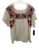 Nili Lotan Size S White & Red Cotton Square Neck Floral Embroidered Top White & Red / S