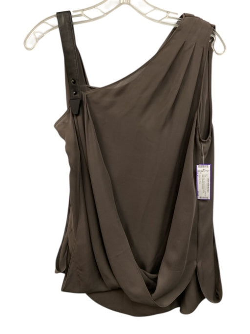 Alexander Wang Size 2 Dark Gray Silk Sleeveless Leather Strap Gathered Top Dark Gray / 2