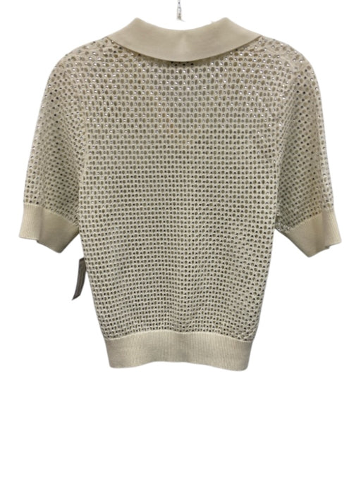 Sandro Size S White & Silver Poly Blend Short Sleeve Cut Outs Rhinestones Top White & Silver / S