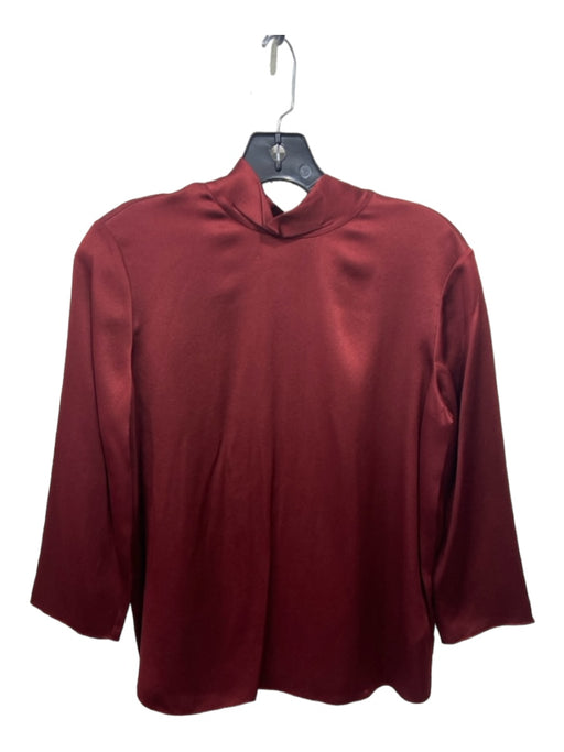 Vince Size S Burgundy Red Silk High Neck 3/4 Sleeve Back Snap Top Burgundy Red / S