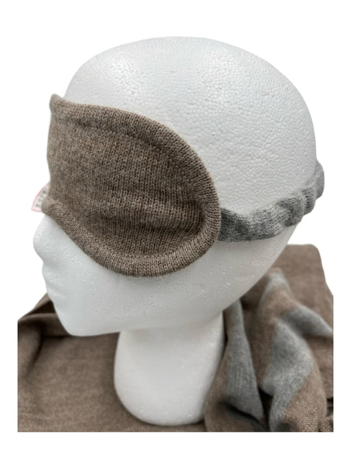 Alicia Adams Taupe & Gray Baby Alpaca Knit Stripe Eye Mask Travel Set scarf Taupe & Gray / One Size