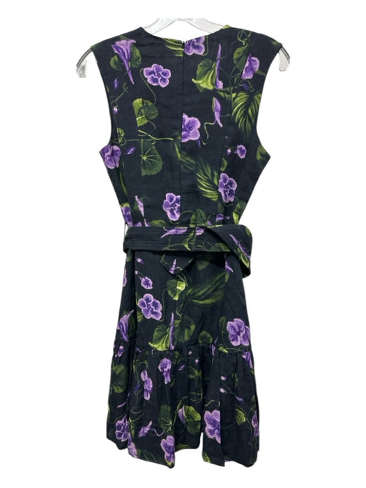 Karina Grimaldi Size Small Black, purple & green Linen & Cotton Sleeveless Dress Black, purple & green / Small