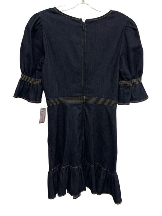 Cinq a Sept Size 0 Dark Wash Cotton Blend Denim Short Puff Sleeve V Neck Dress Dark Wash / 0