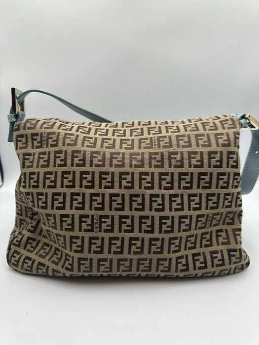 Fendi Brown & Blue Textile Magnetic Closure Monogram Vintage Bag