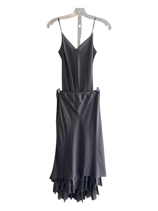 Beautiful People Size P Dark Gray Silk Tiered Ruffle Hem Elastic Waist Skirt Set Dark Gray / P