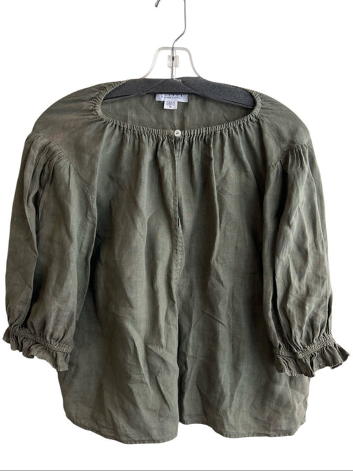 Velvet Size XS Green Linen Half Puff Sleeve Elastic Neck Ruffle Detail Top Green / XS