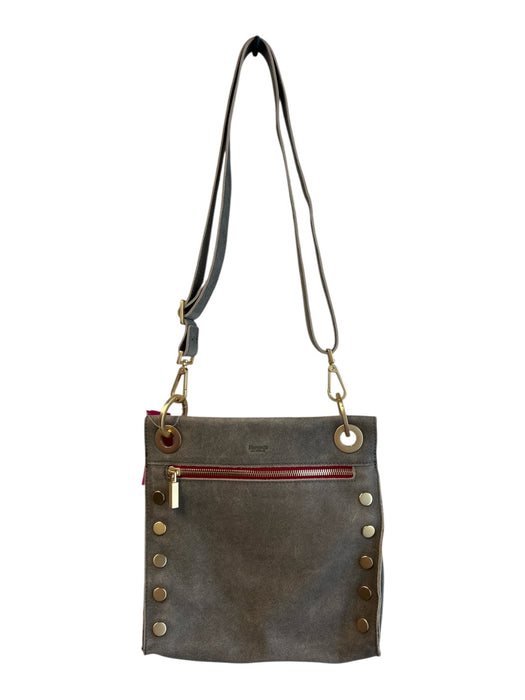 Hammitt Gray & Red Leather Suede Gold Hardware Zip closure Cross Body Bag Gray & Red / M