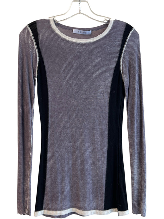 Kokun Size XS Black Gray Bamboo & Cashmere Long Sleeve Round Neck Acid Wash Top Black Gray / XS