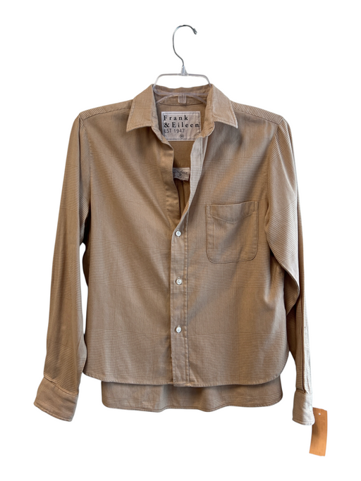 Frank & Eileen Size XS Beige Cotton Blend Long Sleeve Houndstooth Accent Top Beige / XS
