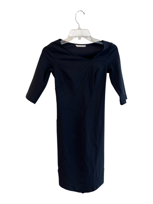 Elaine Kim Size P Black Nylon 3/4 Sleeve solid color V Neck Seam Detail Dress Black / P