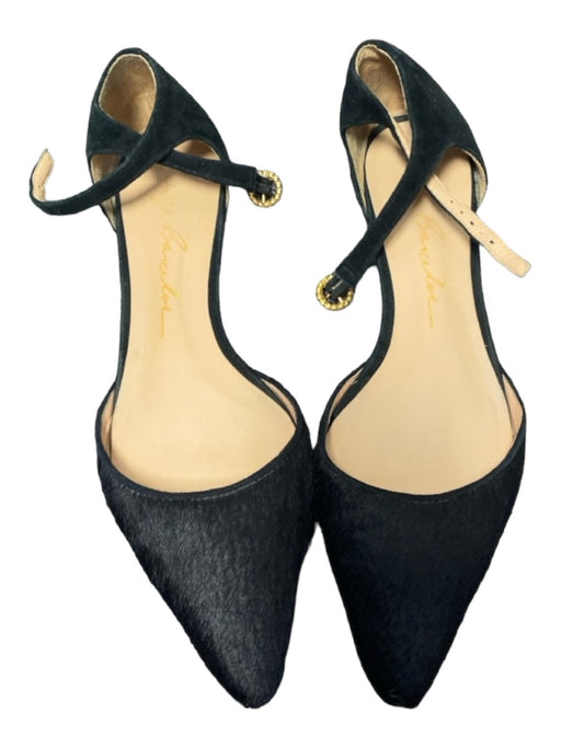 Luiza Barcelas Shoe Size 9 Black Calf hair Flat Ankle Strap Gold Buckle Shoes Black / 9