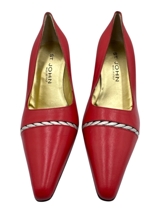 St John Shoe Size 7.5 Red, White, Black Leather Pointed Toe Stripe Pumps Red, White, Black / 7.5