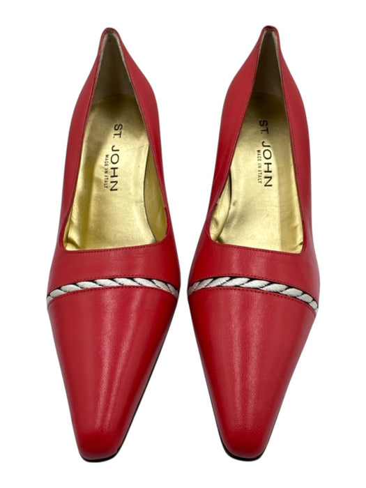 St John Shoe Size 7.5 Red, White, Black Leather Pointed Toe Stripe Pumps Red, White, Black / 7.5