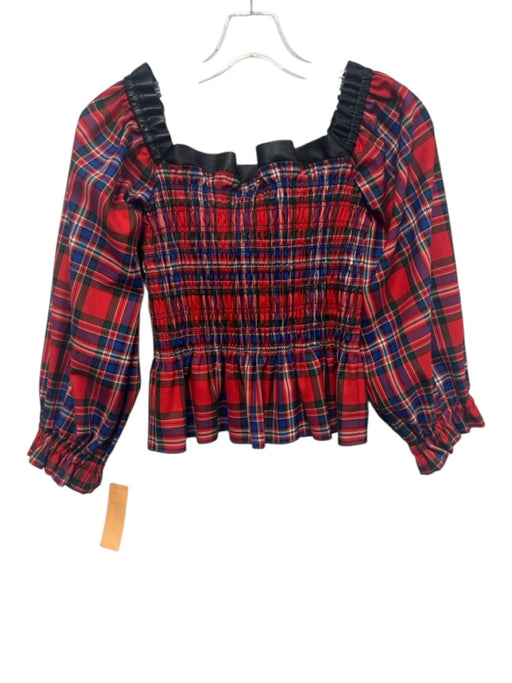 Tanya Taylor Size 2 Red, Blue, Black Polyester Blend Shirred Plaid Top Red, Blue, Black / 2