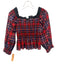 Tanya Taylor Size 2 Red, Blue, Black Polyester Blend Shirred Plaid Top Red, Blue, Black / 2