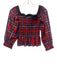 Tanya Taylor Size 2 Red, Blue, Black Polyester Blend Shirred Plaid Top Red, Blue, Black / 2