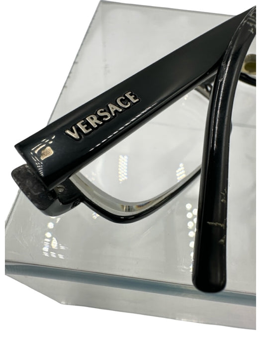 Versace Black & Clear Acetate Narrow Rectangle Glasses Black & Clear