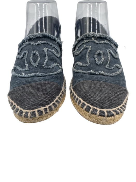 Chanel Shoe Size 37 Dark Wash Denim Slip On Espadrille Fringe Flats Dark Wash / 37