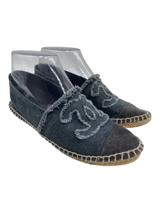 Chanel Shoe Size 37 Dark Wash Denim Slip On Espadrille Fringe Flats Dark Wash / 37