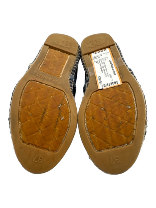 Chanel Shoe Size 37 Dark Wash Denim Slip On Espadrille Fringe Flats Dark Wash / 37