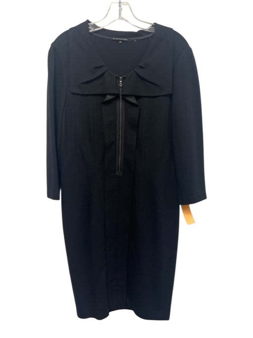 Elie Tahari Size 10 Black Viscose Blend Long Sleeve Collar 1/2 Zip Midi Dress Black / 10