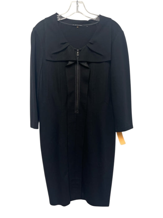 Elie Tahari Size 10 Black Viscose Blend Long Sleeve Collar 1/2 Zip Midi Dress Black / 10