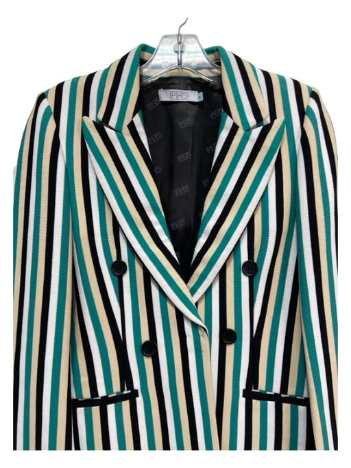 PH5 Size S Green Beige White Rayon Blend Blazer Knit Striped Jacket Green Beige White / S