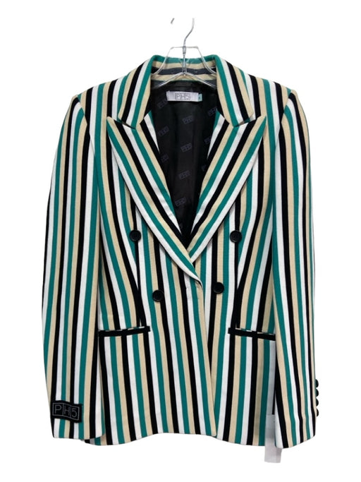 PH5 Size S Green Beige White Rayon Blend Blazer Knit Striped Jacket Green Beige White / S