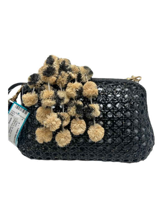 SERPUI Black & Tan Woven Clear Pom Pom kiss lock Clutch Black & Tan