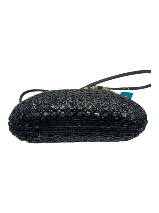 SERPUI Black & Tan Woven Clear Pom Pom kiss lock Clutch Black & Tan