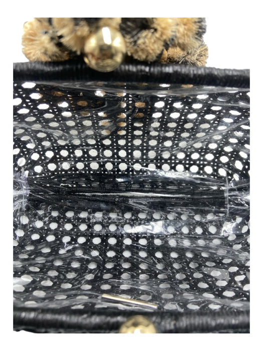 SERPUI Black & Tan Woven Clear Pom Pom kiss lock Clutch Black & Tan