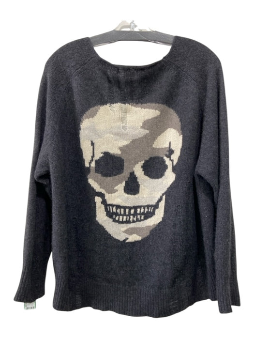 Skull Cashmere Size M Dark Gray Cahsmere Distressed Raglan Wide Neck Sweater Dark Gray / M