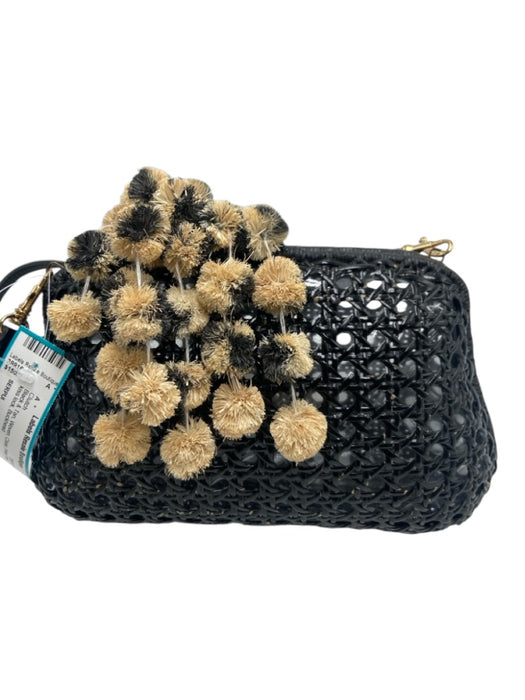 SERPUI Black & Tan Woven Clear Pom Pom kiss lock Clutch Black & Tan