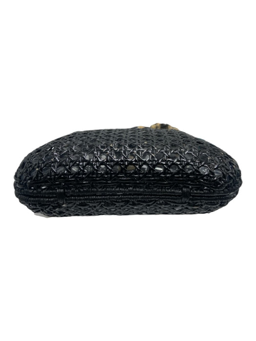 SERPUI Black & Tan Woven Clear Pom Pom kiss lock Clutch Black & Tan