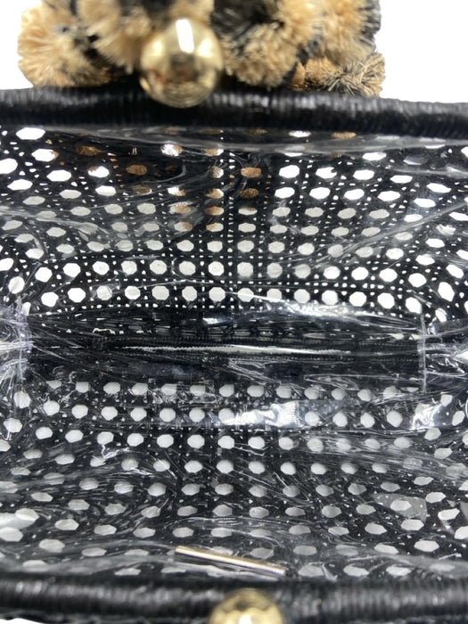 SERPUI Black & Tan Woven Clear Pom Pom kiss lock Clutch Black & Tan