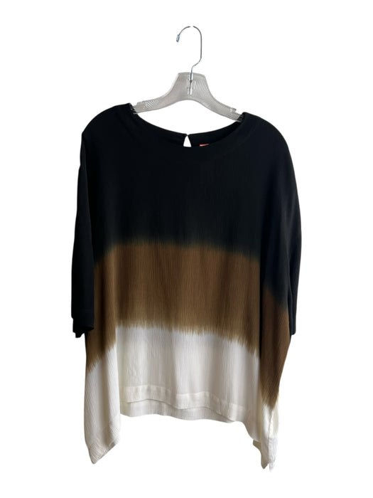 masai Size Medium Black, Brown & Cream Viscose Drop Shoulder Half Sleeve Top Black, Brown & Cream / Medium