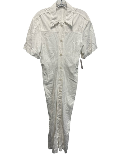 Another Tomorrow Size 42 White Cotton Short Sleeve Button Front Collared Dress White / 42
