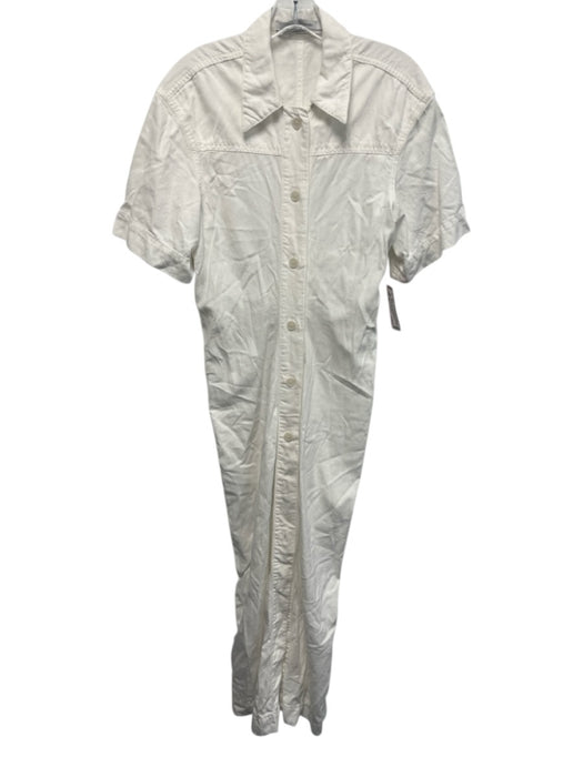 Another Tomorrow Size 42 White Cotton Short Sleeve Button Front Collared Dress White / 42