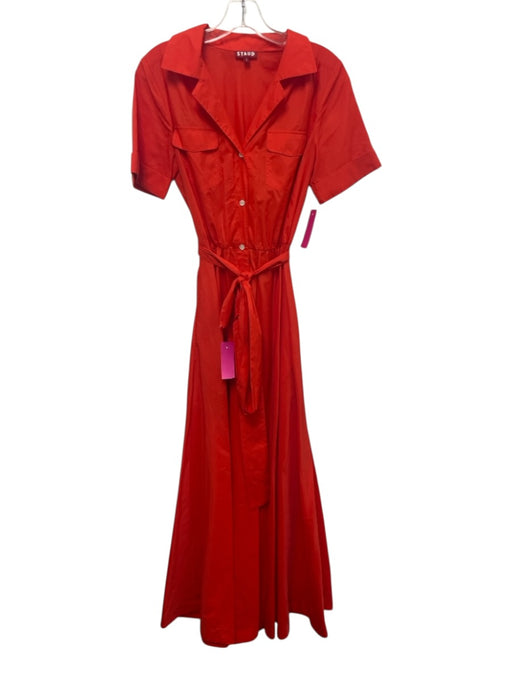 Staud Size 2 Red Nylon Short Sleeve 1/2 Button Collared Shirt Dress Red / 2