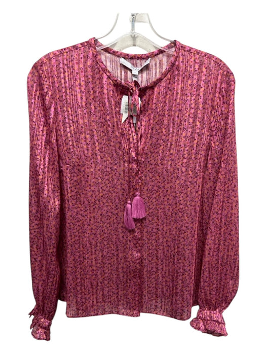 Derek Lam 10 Crosby Size 0 Pink & Orange Polyester Vertical Stripes Floral Top Pink & Orange / 0