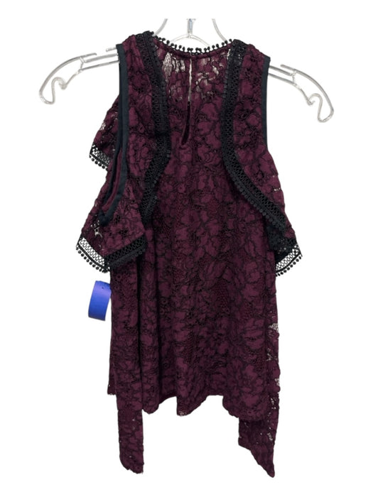 Alexis Size S Dark Purple & Black Cotton & Modal Cold Shoulder Lace Ruffles Top Dark Purple & Black / S