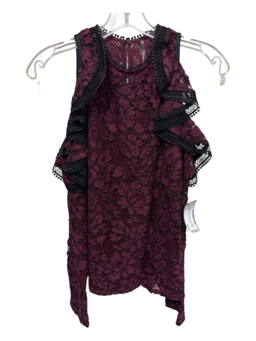 Alexis Size S Dark Purple & Black Cotton & Modal Cold Shoulder Lace Ruffles Top Dark Purple & Black / S