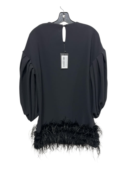 Marielle Size S Black Polyester Ostrich Feathers Puff 3/4 Sleeve Mini Dress Black / S