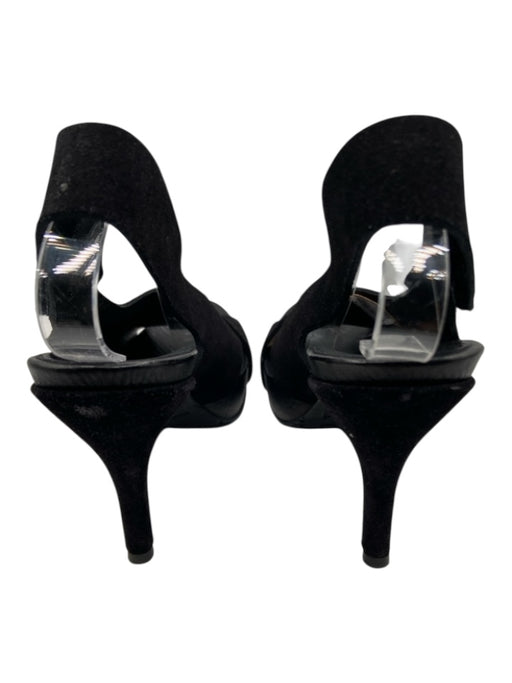 Pedro Garcia Shoe Size 37.5 Black Leather Suede Strap Open Toe Stiletto Pumps Black / 37.5