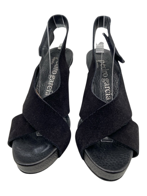 Pedro Garcia Shoe Size 37.5 Black Leather Suede Strap Open Toe Stiletto Pumps Black / 37.5