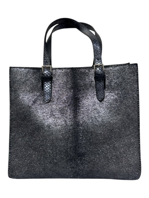 Silvano Biagini Gunmetal Leather Snakeskin Embossed pony hair Shiny Tote Bag Gunmetal