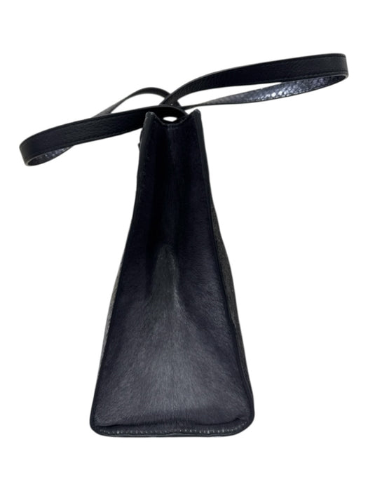 Silvano Biagini Gunmetal Leather Snakeskin Embossed pony hair Shiny Tote Bag Gunmetal