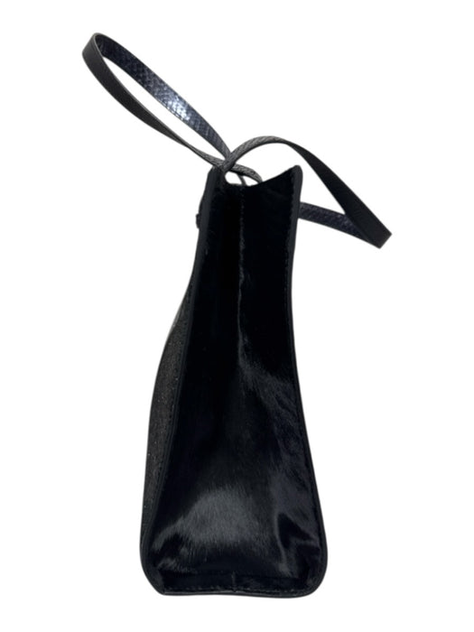 Silvano Biagini Gunmetal Leather Snakeskin Embossed pony hair Shiny Tote Bag Gunmetal