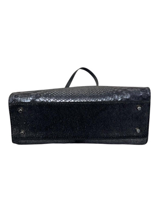 Silvano Biagini Gunmetal Leather Snakeskin Embossed pony hair Shiny Tote Bag Gunmetal